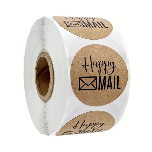 NEW 500 Pieces/ 1 Roll Happy Mail Stickers Round Kraft Stickers - Dark Brown - Picture 3 of 5